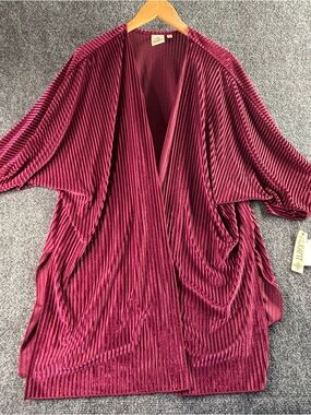 Alkamy burnout velvet Pleated Open-Front kimono - Wine